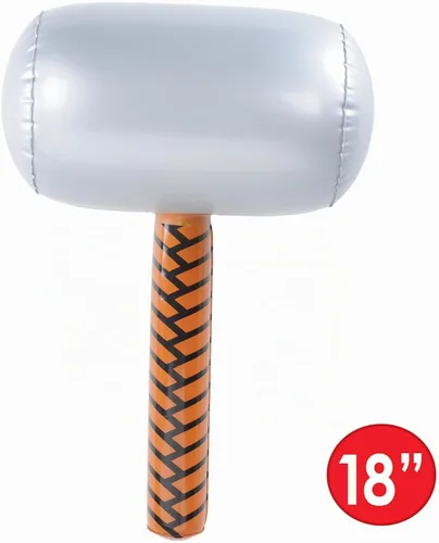 Vista 2 de Beistle Martillos inflables, paquete de 2, accesorios inflables novedosos con cabeza plateada y mango marrón, premios de carnaval de héroe