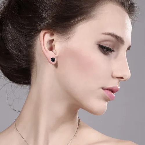 Vista 114 de Gem Stone King Aretes redondos de plata de ley 925 con piedra natal de 0.236 in para mujer