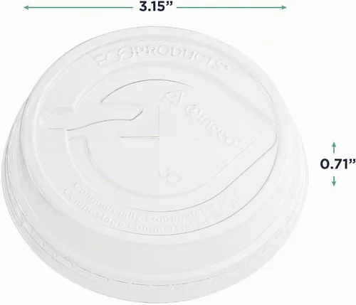 Vista 3 de Eco-Products GreenStripe - Tapas planas de plástico compostable, caja de 1000, agujero perforado para pajilla, se adapta a vasos de 7 y 10 onzas