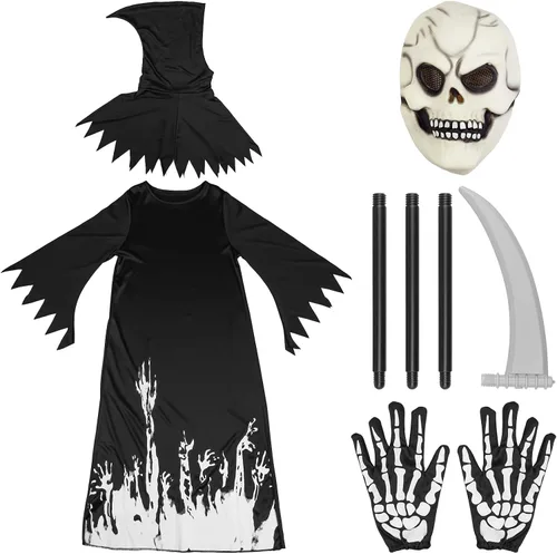 Vista 6 de Disfraz de parca de Halloween para niños y niñas, disfraz de fantasma de lujo que brilla en la oscuridad