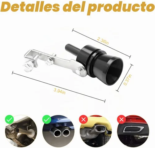 Vista 2 de 2 piezas de simulador de silbato de sonido turbo, resonador de válvula de soplado de aleación de aluminio para escape de auto, silbato de cola