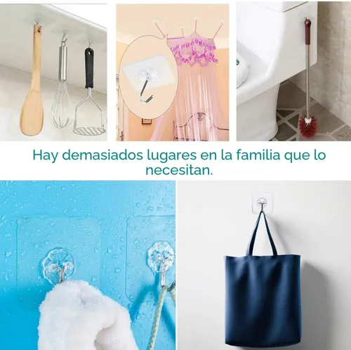 Vista 3 de Jwxstore Paquete de 12 ganchos autoadhesivos resistentes, 33 libras máximo, transparentes, impermeables, ganchos de pared adhesivos para llaves