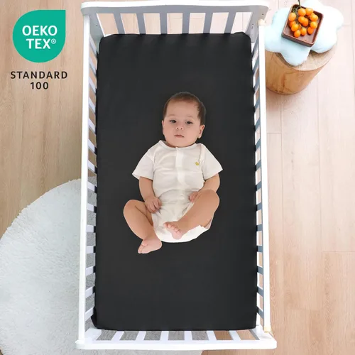 Vista 2 de David's Kids Juego de 2 sábanas ajustadas impermeables para cuna, protector ultra suave y transpirable para colchón de cuna para niños y niñas Negro