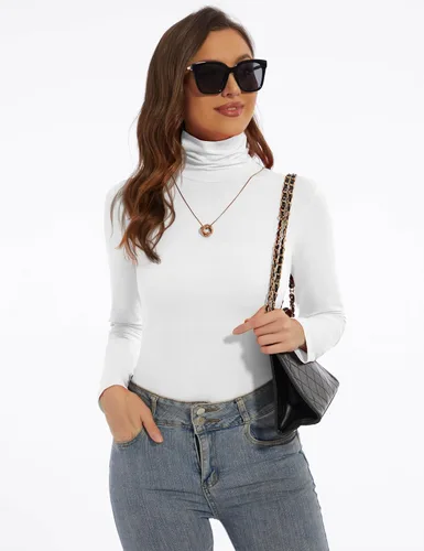 Vista 4 de Camisas de manga larga con cuello alto para mujer, ajustadas, ligeras, capa base, tops casuales