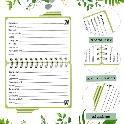 Vista 3 de Zonon Cuaderno organizador de contraseñas portátil de 2 piezas con bolígrafo, mandala encuadernado en espiral (verde, rosa)