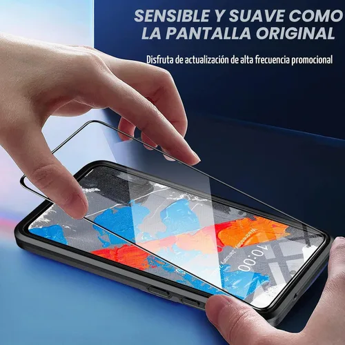 Vista 5 de Oterkin Funda para Samsung Galaxy S21 FE, resistente a prueba de golpes de grado militar con soporte y protector de pantalla de vidrio templado Negro