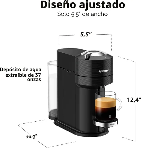 Vista 3 de Nespresso Vertuo Next - Cafetera prémium para café y espresso de Breville con espumador de leche Aeroccino