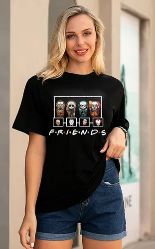 Vista 2 de Camisetas de Halloween para fanáticos de la película de terror, camiseta gráfica de Jason, divertidas amigas, escuadrón Michael Myers, camisetas