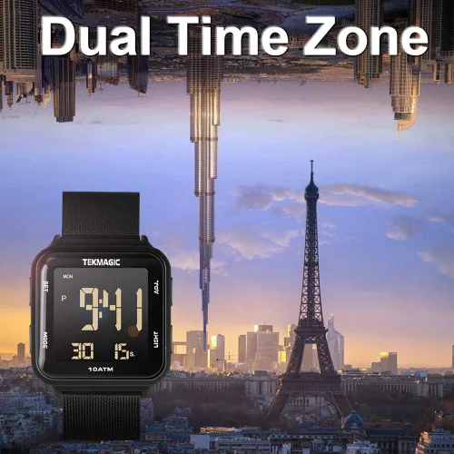 Vista 4 de Reloj de buceo luminoso impermeable de 3281ft con correa de reloj de acero inoxidable cronómetro de soporte reloj despertador y funciones