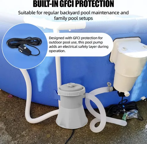 Vista 4 de TonGass Bomba de filtro de piscina de 300 GPH para piscinas pequeñas sobre el suelo, sistema de bomba de filtro de cartucho con GFCI, bomba