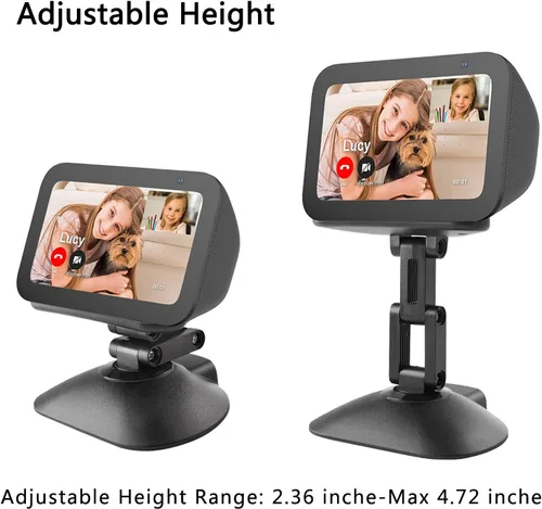 Vista 2 de Soporte para Echo Show 5 (3ª generación) y teléfono celular, soporte de altavoz inteligente de altura ajustable, base magnética antideslizante