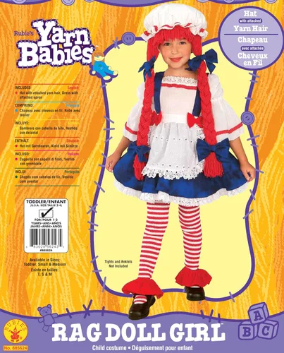 Vista 2 de Disfraz de muñeca de trapo con trenzas para niñas de Rubie's, S, Multicolor