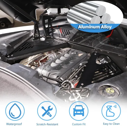 Vista 4 de Sekhyna Cubierta de panel de bahía del motor compatible con Chevrolet Corvette C8 Stingray 2020-2024 aleación de aluminio 2 piezas compartimento
