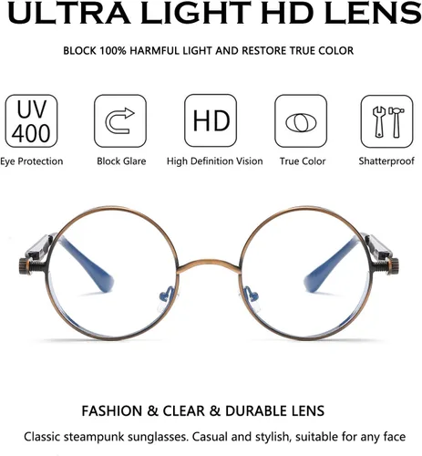 Vista 43 de Dollger Gafas de sol vintage Steampunk Retro Metal Round Circle Frame