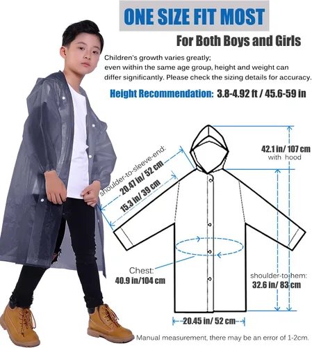 Vista 70 de Chaqueta de lluvia para niños, paquete de 2 ponchos de lluvia para niños, impermeables reutilizables para niños y niñas, impermeable, para exteriores