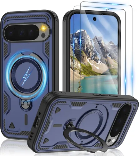 Vista 86 de Gritup fro Funda para Google Pixel 9A, funda protectora magnética de grado militar compatible con Mag-Safe, 2 protectores de pantalla HD, soporte