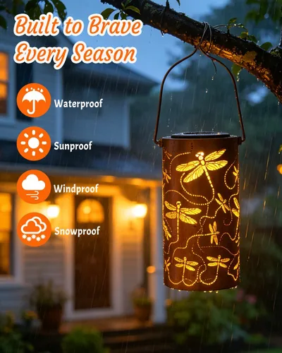 Vista 9 de ANYTALK Faroles Solares de Libélula para Exteriores Impermeables, Regalos de Cumpleaños para Mujeres Mamá Abuela, Luces Solares Colgantes