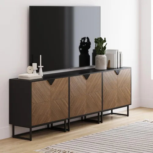 Vista 16 de Nathan James Enloe Aparador Buffet Moderno Gabinete de Almacenamiento de Acento Negro con Puertas en Acabado de Madera de Pino Rústico y Base