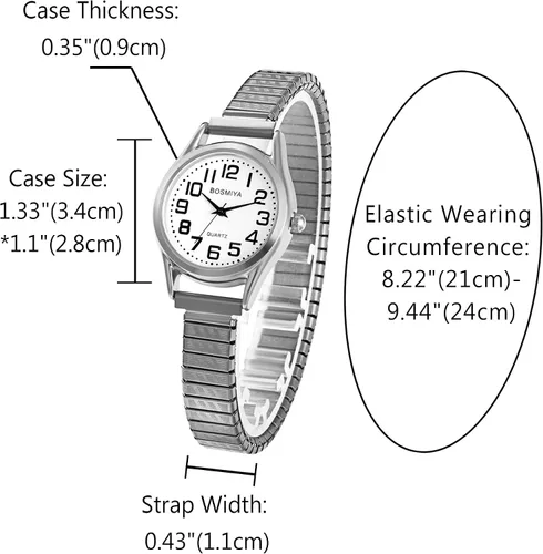 Vista 6 de JewelryWe Reloj elástico para mujer, fácil lectura, analógico, de cuarzo, banda elástica para el día de San Valentín