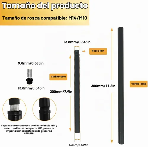 Vista 2 de KCO Lighting M14 - Varilla de extensión roscada de 7.89 pulgadas y 11.8 pulgadas, varillas de extensión negras, accesorios de iluminación, varillas