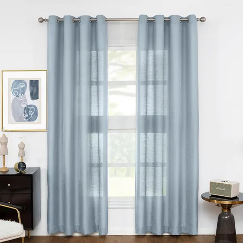 Vista 36 de Melodieux Cortinas Semitransparentes Negras de 63 Pulgadas de Largo para Ventanas Pequeñas de Sala de Estar y Dormitorio con Aspecto de Lino Rústico
