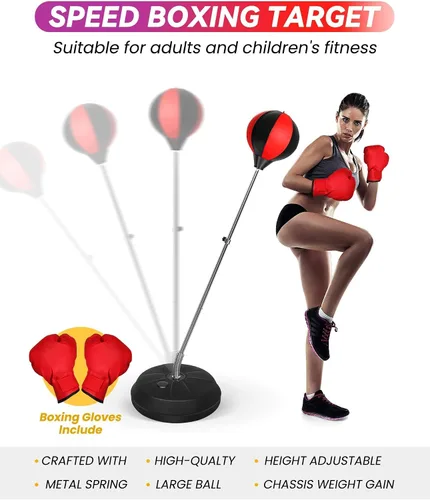 Vista 3 de Bolsa de Reflejos Fitness, Bolsa de Boxeo con Soporte para Bola de Velocidad y Guantes, Bolsa de Boxeo para Adultos y Adolescentes, 150 cm Excelente