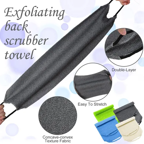 Vista 3 de Moukeren Juego de 4 esponjas exfoliantes para la espalda con mangos, nylon, esponjas exfoliantes de longitud extendida para la espalda, lavables