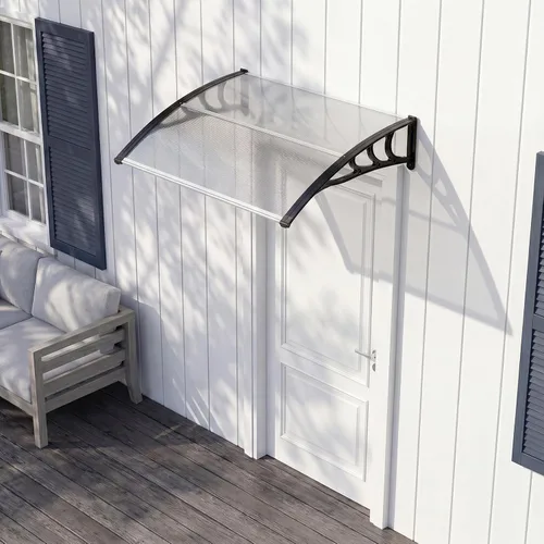 Vista 9 de Tangkula Paquete de 2 toldos de ventana de 30 x 39 pulgadas, toldo moderno de policarbonato para puerta superior con hoja hueca para protección