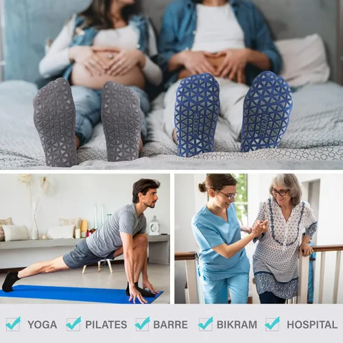 Vista 7 de Calcetines de yoga antideslizantes con agarres para pilates ballet barras descalzo calcetines antideslizantes de hospital para mujeres y hombres