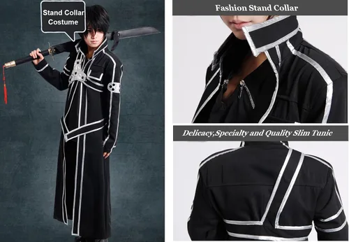Vista 3 de Cos2be Disfraz de cosplay de Kirito en línea de arte de espada de anime SAO