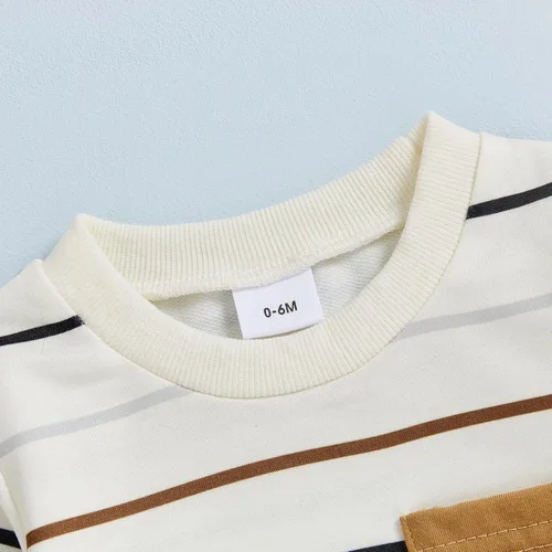 Vista 36 de Conjunto de 2 piezas de ropa para bebé y niño, sudadera con cuello redondo con letras y pantalones casuales de otoño e invierno B Negro-marrón
