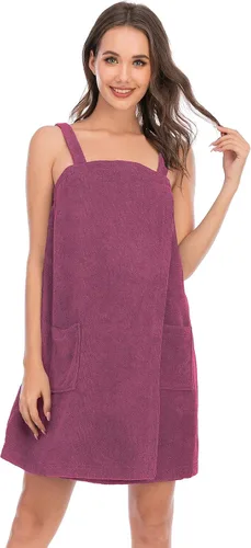 Vista 77 de Veseacky Toalla de baño para mujer con bolsillo, bata de spa ajustable y diadema facial