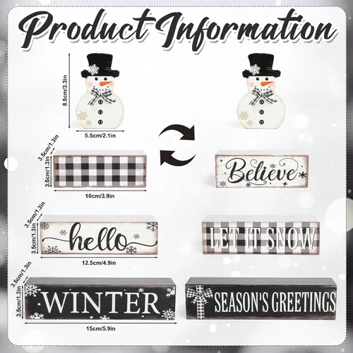 Vista 3 de 4 piezas de decoración de Navidad para interiores de madera con muñeco de nieve para decoración de mesa de centros de mesa de Navidad Feliz Navidad