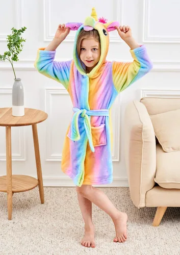 Vista 5 de Doctor Unicorn Bata de baño suave con capucha de unicornio - Regalos de unicornio para niñas