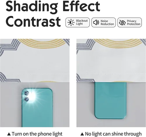 Vista 5 de Cortinas 100% blackout, de 54 pulgadas de largo, para dormitorio, amarillo gris sobre blanco con patrón geométrico marroquí, para sala de estar