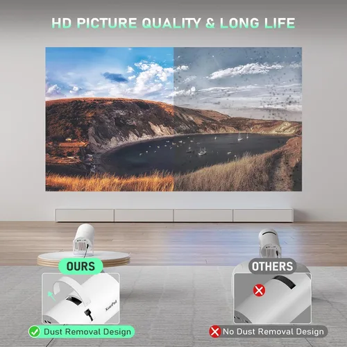 Vista 6 de Proyector Li White y aplicaciones integradas: Mini proyector XuanPad con Wi-Fi y Bluetooth, proyector portátil inteligente Full HD 1080P con soporte