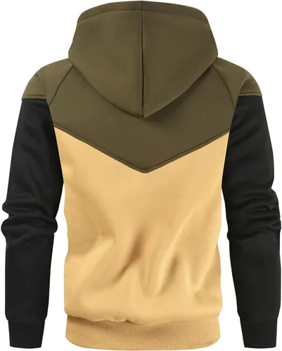 Vista 3 de Sudadera con capucha de forro polar de peso medio para hombre, casual, bloque de color, con bolsillos