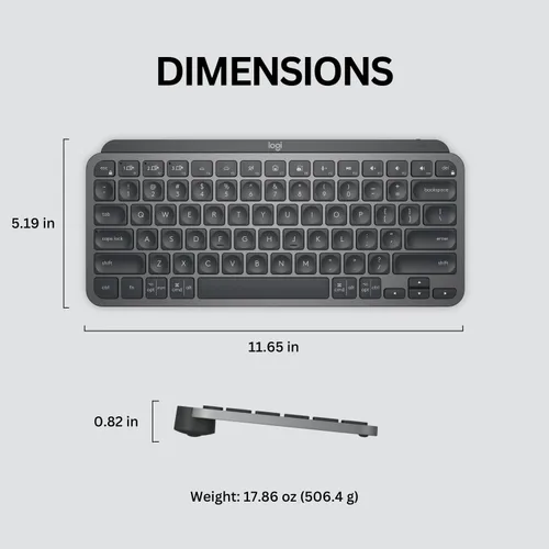 Vista 4 de Logitech MX Keys Mini - Teclado minimalista, iluminado, inalámbrico, compacto, con Bluetooth, retroiluminación, USB-C, compatible con Apple macOS