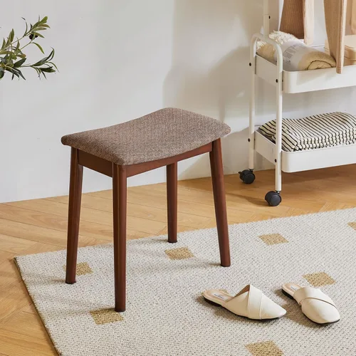 Vista 4 de IBUYKE Taburete de Tocador con Cojín de Silla de Montar, Taburete Reposapiés con Patas de Madera Maciza, Banco de Tocador Otomano Moderno