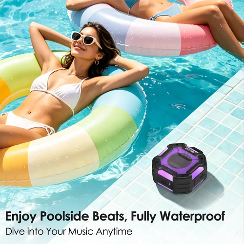 Vista 6 de Altavoz Bluetooth para Ducha, Altavoces Bluetooth Portátiles IPX7 Impermeables para Ducha Inalámbricos, Altavoz al Aire Libre con Luces