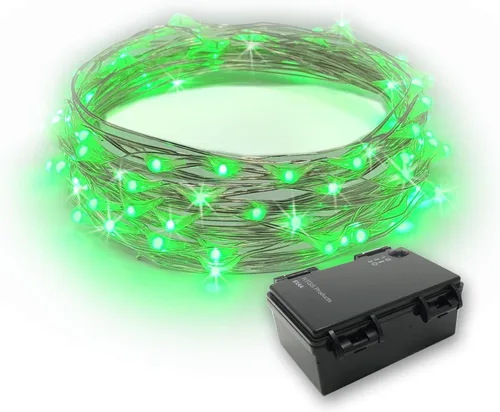 Vista 12 de Cadena de 60 luces LED RTGS, funciona con pilas con cable plateado de 20 pies de largo, para interiores y exteriores, con caja de batería Blanco