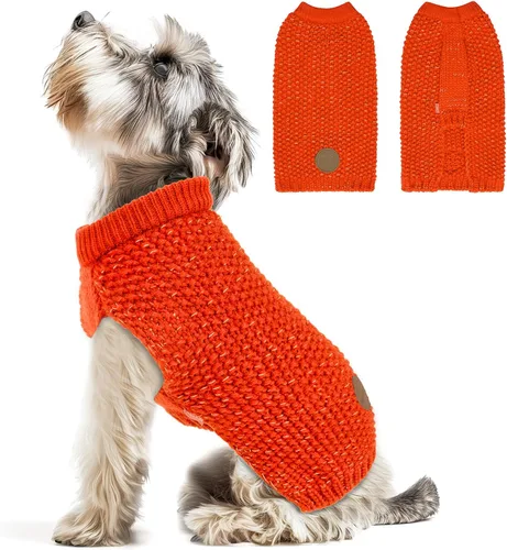 Vista 24 de KYEESE Suéter para Perro con Agujero para Correa para Perros Pequeños Machos Suéter Cálido con Hilo Reflectante Tejido Suave Ropa para Perros Machos