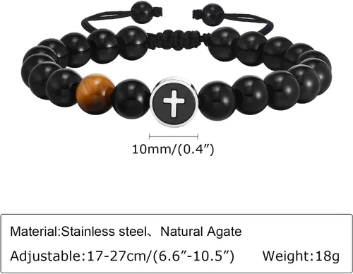 Vista 5 de JAYUMO Pulsera de cuentas ajustable con cuentas de ojo de tigre de piedra natural para hombre y mujer