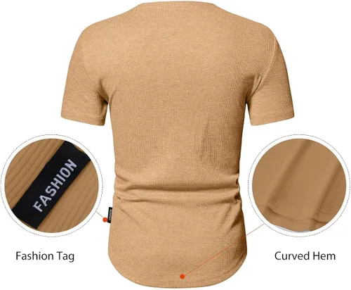 Vista 4 de JMIERR Camisas Henley para hombre con cuello redondo y botones