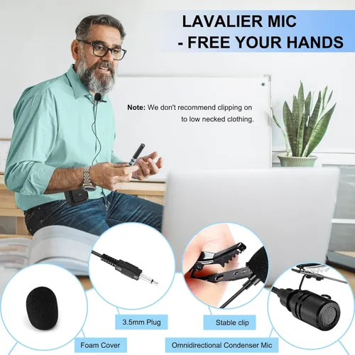 Vista 3 de Amplificador de voz Bluetooth con micrófono de solapa/micrófono auriculares-18W IPX5 impermeable pequeño megáfono altavoz sistema Pa, micrófono