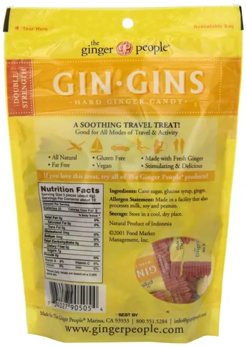 Vista 2 de GIN GINS - Caramelo de jengibre de doble fuerza por The Ginger People – Caramelo saludable envuelto individualmente – Bolsa de 3 onzas – Paquete