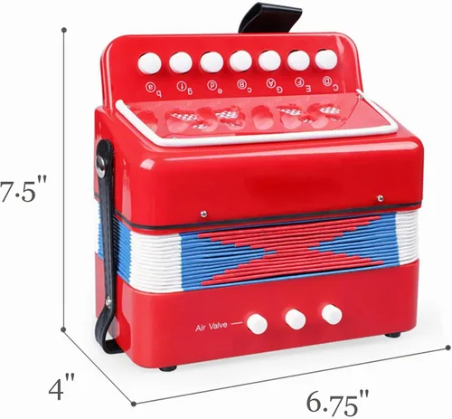 Vista 2 de Tosnail Acordeón pequeño, botones de 10 teclas de control de instrumentos musicales para principiantes de aprendizaje, rojo