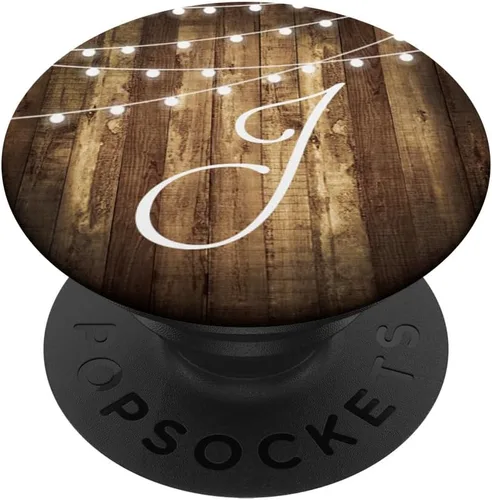 Vista 6 de J Monogram Letra rústica de grano de madera con nombre inicial PopSockets MagSafe PopGrip para iPhone