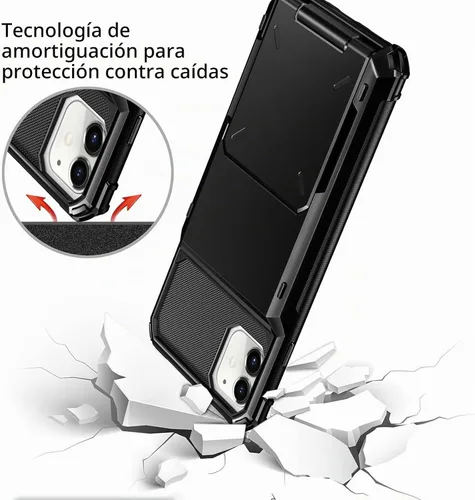 Vista 4 de Vofolen Funda compatible con iPhone 12, cartera 5G, 4 ranuras para tarjetas, tarjetero con bolsillo oculto, doble capa, cubierta trasera protectora