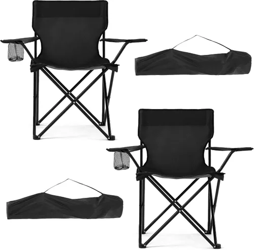 Vista 8 de Paquete de 4 sillas de camping ligeras, sillas plegables para el césped, sillas de playa al aire libre con portavasos y bolsa de transporte